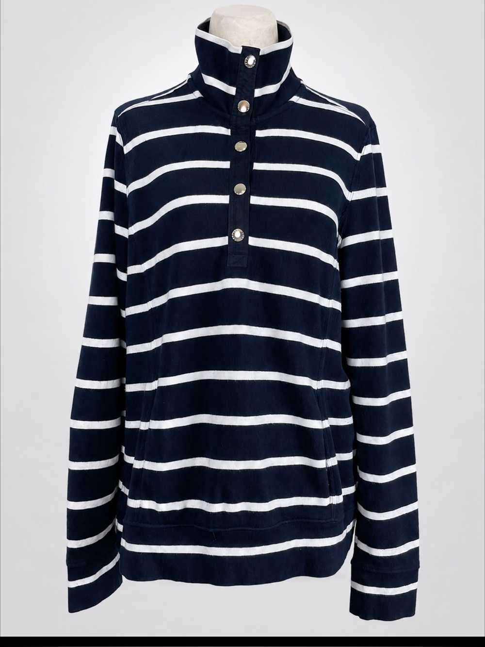Lauren Ralph Lauren XL Navy White Striped Cotton Funnel Neck Pullover